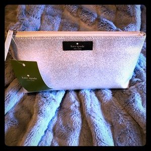 Kate Spade Cosmetic Case, silver glittery sparkle